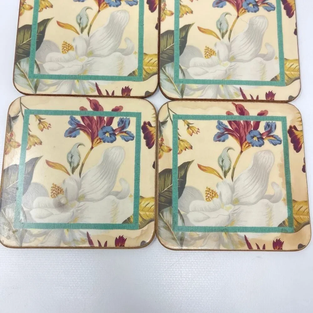 Pimpernel Williamsburg Magnolia Flower Cork Coasters Set of 6 Made in England